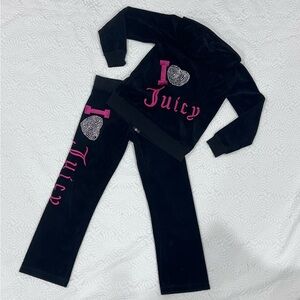 Juicy Couture Bling Black Velour - Track Suit - Pink Accents - Girls Size - 8